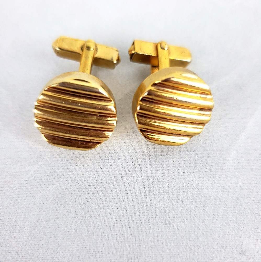 Vintage Swank Gold Cuff Links Ribbed Striped